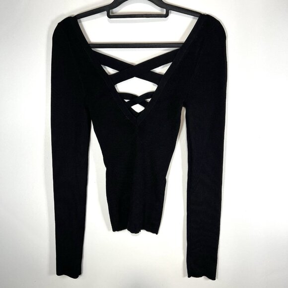 Free People Women's Bodycon Peephole Black Pullover Sweater Viscose Medium Boho - Picture 8 of 9